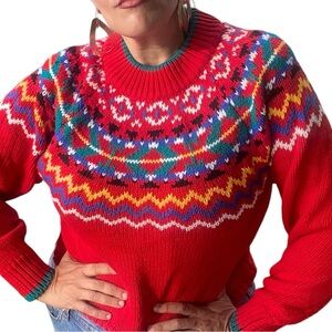 Vintage 80s 90s apostrophe red knit crew neck sweater size